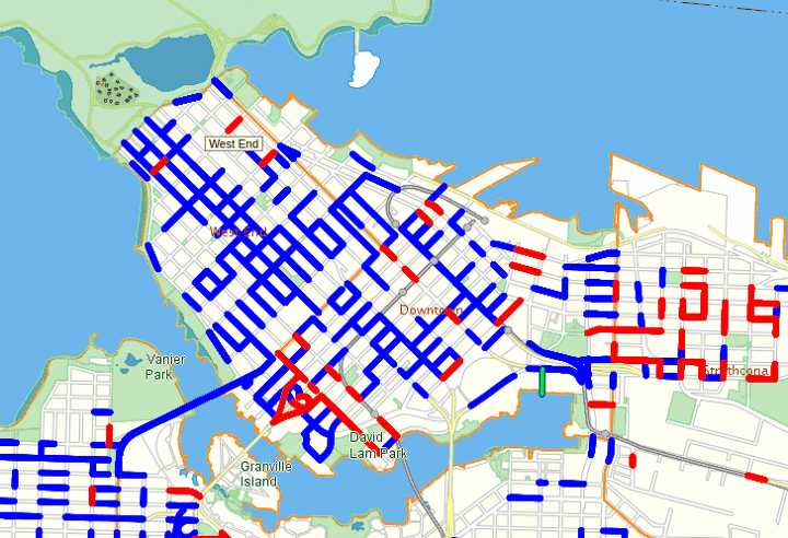 Vancouver streets & their traffic counts